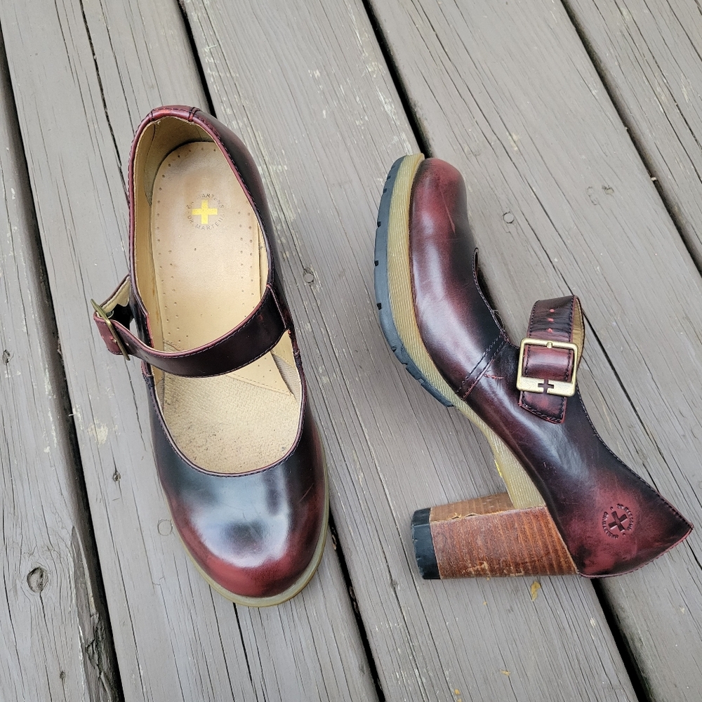 Dr Martens Marlena Oxblood Burgundy Ruboff Distressed Preppy Heeled Mary Jane 10 - Picture 2 of 8